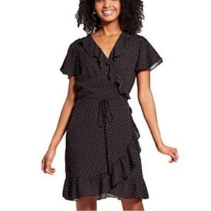 VGUC Who What Wear Polka dot wrap dress black white ruffle XS